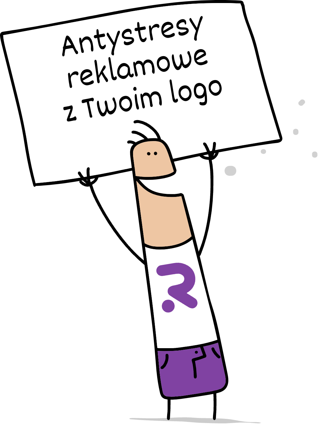 Buddy trzymający napis antystresy reklamowe z Twoim logo